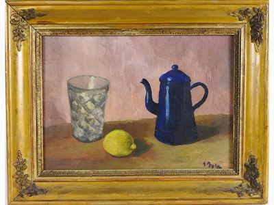 Natura Morta con Vaso, Limone e Caffettiera