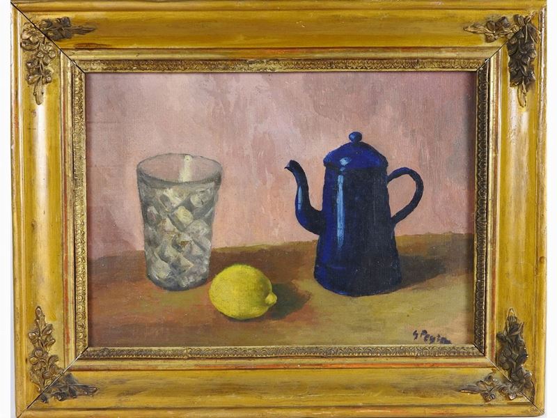 Guido Peyron - Natura Morta con Vaso, Limone e Caffettiera