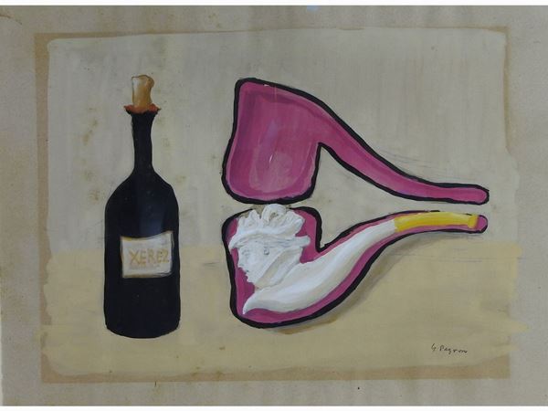 Guido Peyron - Still Life with Bottle and Pipe