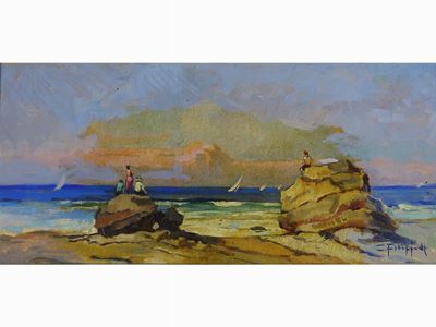 Paesaggio Marino con Personaggi