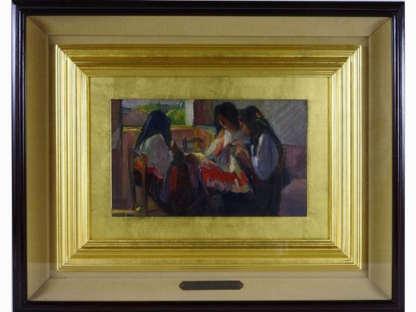 Gaetano Spinelli : Embroiderers 1939  ((1887-1945))  - Auction Modern and Contemporary Art /   An antique casale in Settignano: Paintings - I - Maison Bibelot - Casa d'Aste Firenze - Milano