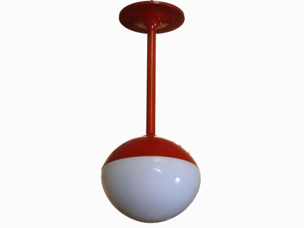 Red Lacquered Metal and Glass Pendant Light