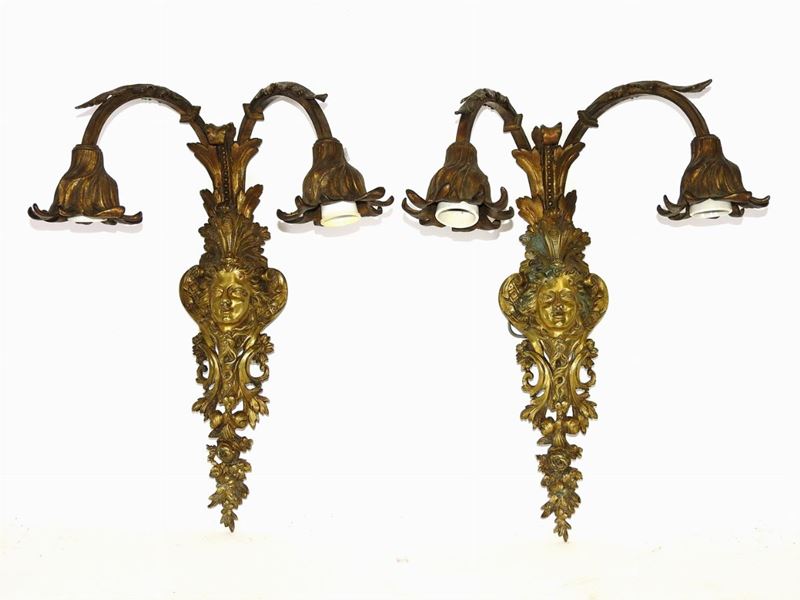 Coppia di Appliques in Bronzo Dorato