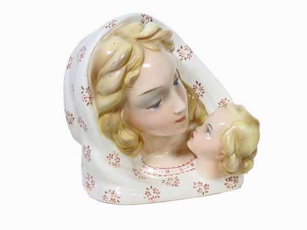 Painted Ceramic Bust of The Virgin with Child  (Ronzan Manufacture, 1950s)  - Auction An antique casale: Furniture and Collections - II - III - Maison Bibelot - Casa d'Aste Firenze - Milano