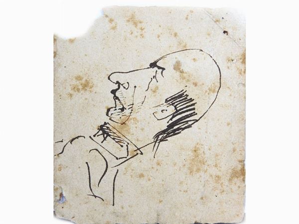 Antonio Baldini : Caricatura di Ardengo Soffici  ((1889-1962))  - Asta Arte moderna e contemporanea /   Un antico casale a Settignano: i dipinti - I - Maison Bibelot - Casa d'Aste Firenze - Milano