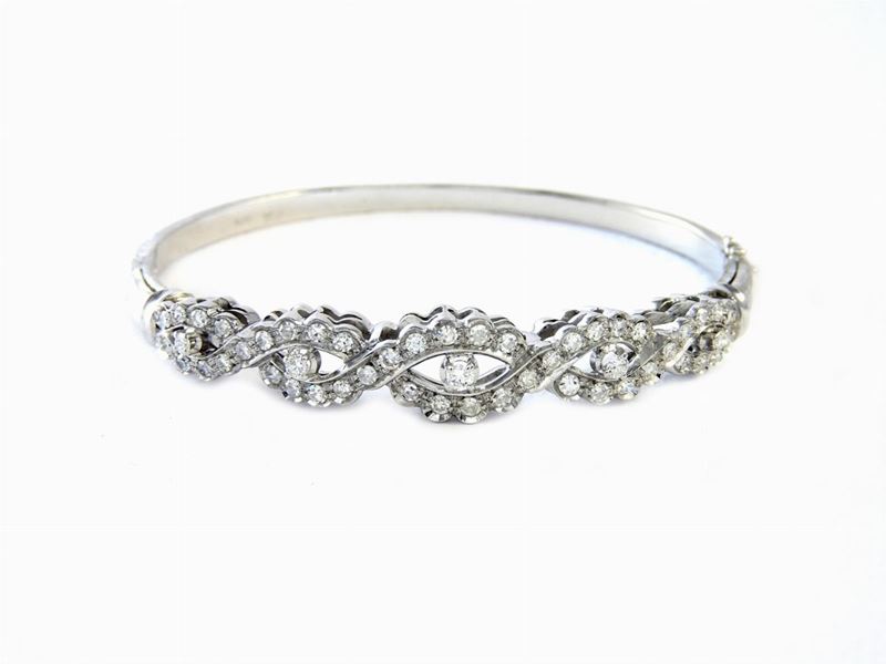 Bracciale Rigido in Oro Bianco e Diamanti