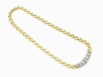 Girocollo in Oro Giallo con Motivo Centrale in Oro Bianco con Diamanti