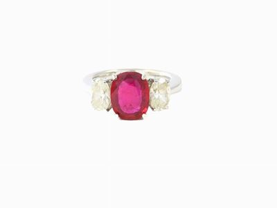 Anello in Oro Bianco con Diamanti e Rubino