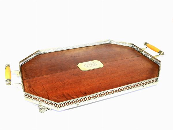 Wooden and Sheffield Handled Tray