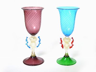 Coppia di Calici in Vetro Soffiato di Murano