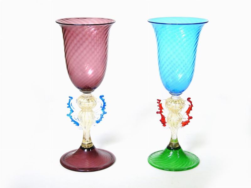 Coppia di Calici in Vetro Soffiato di Murano