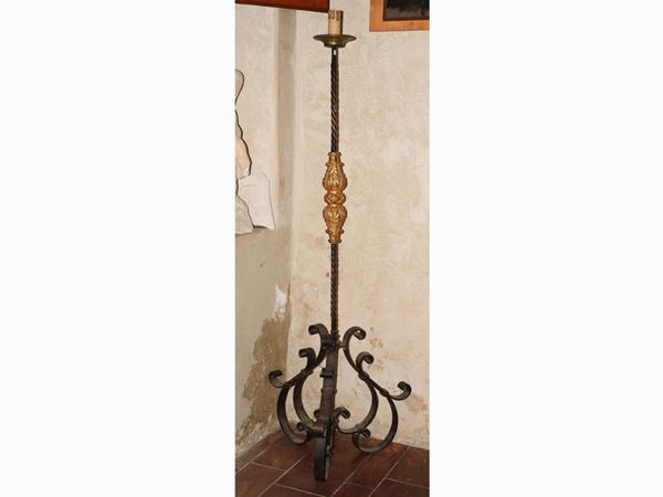 Wrought Iron and Giltwood Floor Pricket
