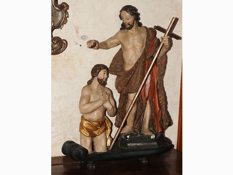 Gruppo Scultoreo in Legno Policromo