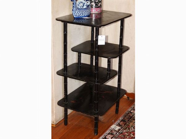 Black Lacquered and Painted Etagere