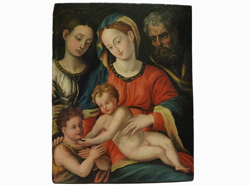 Cerchia dei Fratelli Francia - Sacra Famiglia con San Giovannino e Santa Caterina