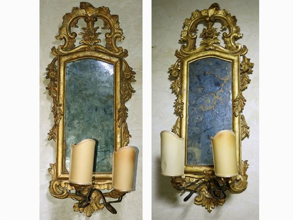 Pair of Giltwood Mirrors with Lamps