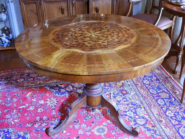 Round Walnut Veneered Table