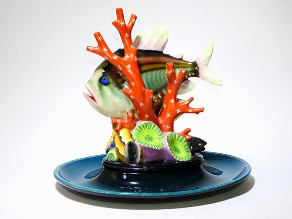 Polychrome Ceramic Centrepiece with Coral and Fish