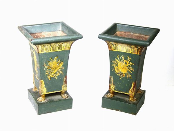 Pair of Lacquered Metal Vases
