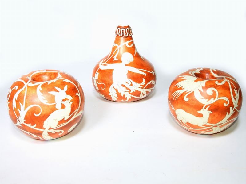 Serie di Tre Vasi in Terracotta Smaltata