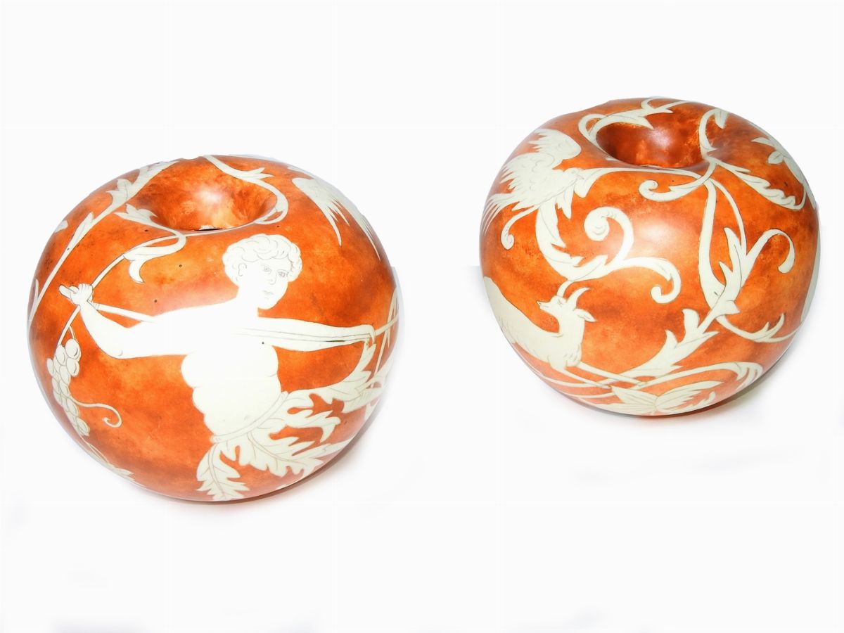 Serie di Tre Vasi in Terracotta Smaltata