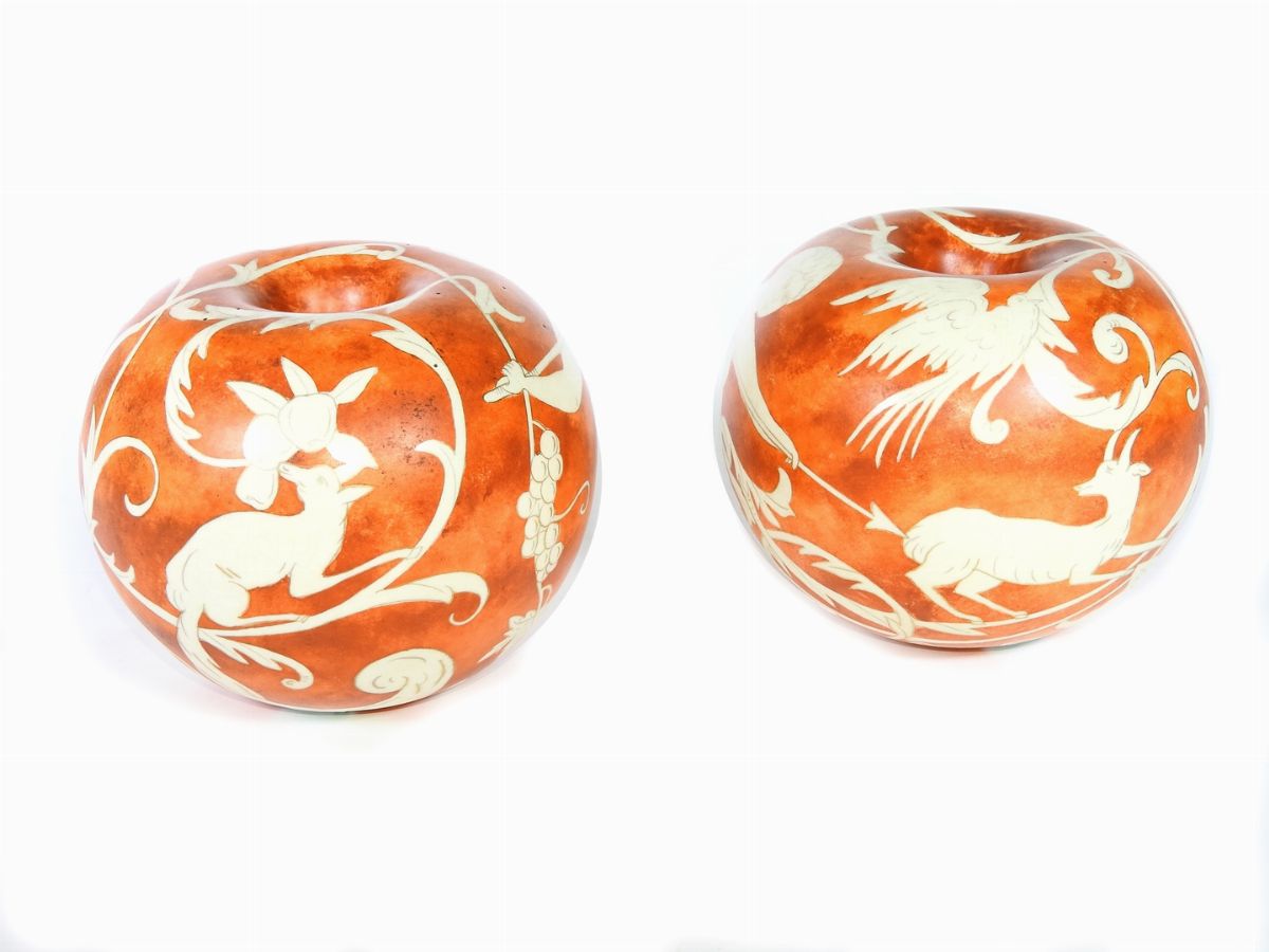 Serie di Tre Vasi in Terracotta Smaltata