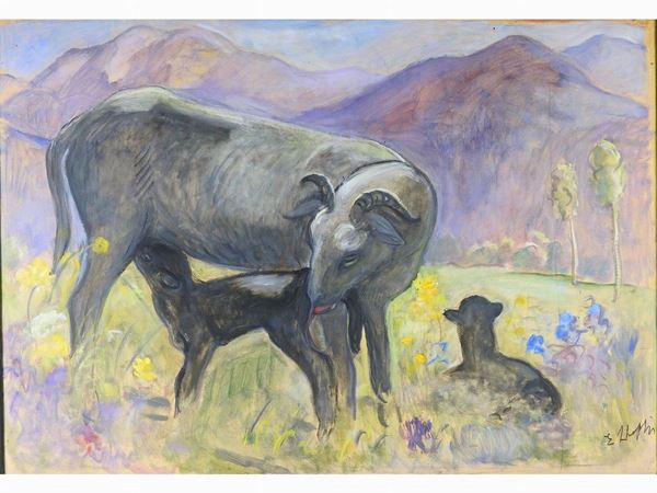 Elisabeth Chaplin : Landscape with Herds 1930s  ((1890-1982))  - Auction Modern and Contemporary Art /   An antique casale in Settignano: Paintings - I - Maison Bibelot - Casa d'Aste Firenze - Milano