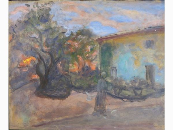 Elisabeth Chaplin : Garden view with Figure  ((1890-1982))  - Auction Modern and Contemporary Art /   An antique casale in Settignano: Paintings - I - Maison Bibelot - Casa d'Aste Firenze - Milano