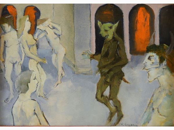 Renzo Grazzini : Interior View with Figures and Satyrs  ((1912-1990))  - Auction Modern and Contemporary Art /   An antique casale in Settignano: Paintings - I - Maison Bibelot - Casa d'Aste Firenze - Milano
