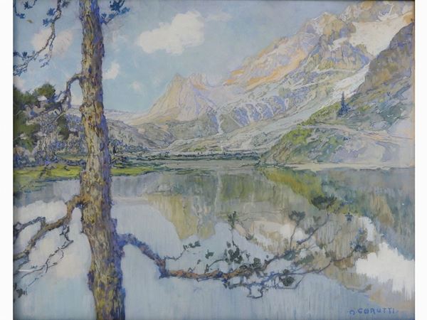 Augusto Carutti : View of The Combal Lake  ((1875-1956))  - Auction Modern and Contemporary Art /   An antique casale in Settignano: Paintings - I - Maison Bibelot - Casa d'Aste Firenze - Milano