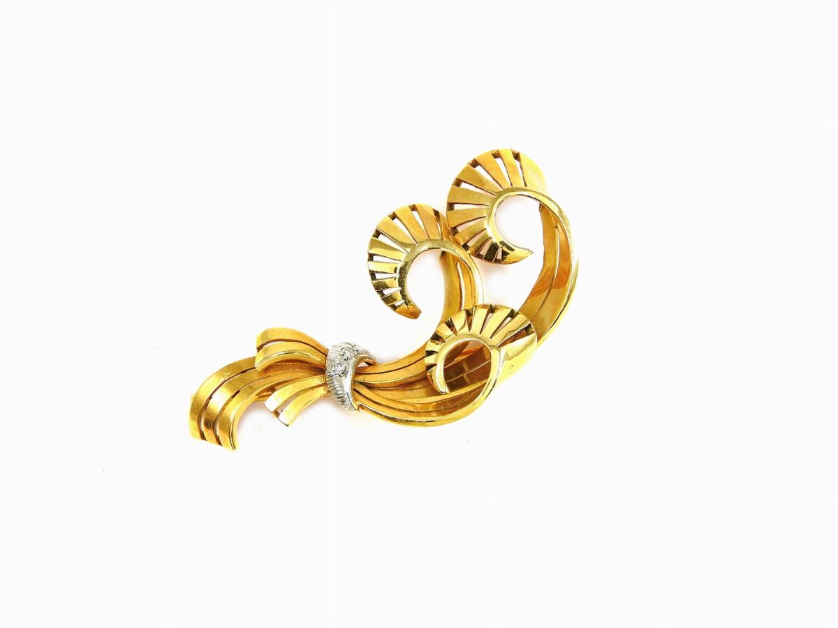 Quattro Spille in Oro Giallo e Bianco con Diamanti