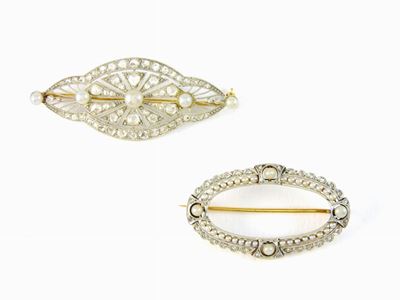 Due Spille in Oro Bianco e Giallo, Diamanti e Perle