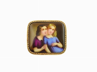 Spilla in Oro Rosa a Bassa Lega con Miniatura su Ceramica