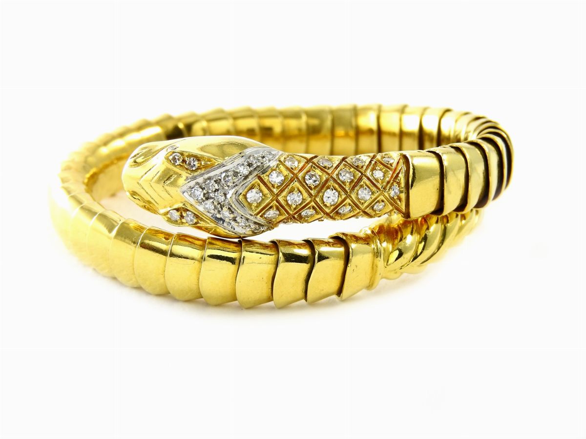 Bracciale Animalier in Oro Giallo e Bianco con Diamanti
