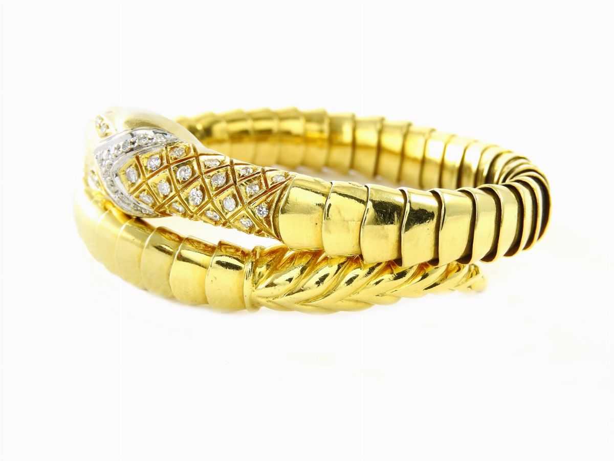 Bracciale Animalier in Oro Giallo e Bianco con Diamanti