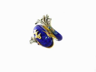 Anello Animalier in Oro Giallo, Argento, Smalto e Diamanti