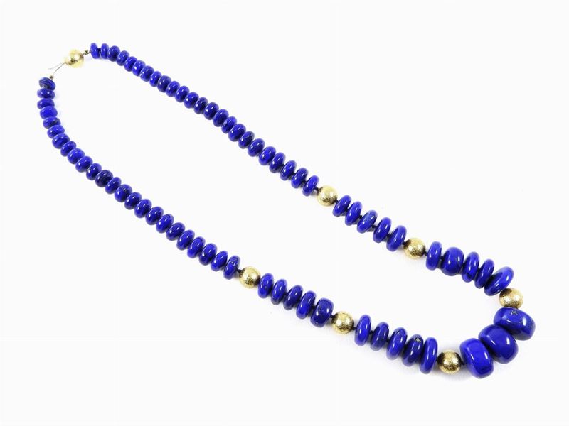 Collana Scalare a Dischi in Lapislazzuli Intervallati da Sfere in Oro Giallo