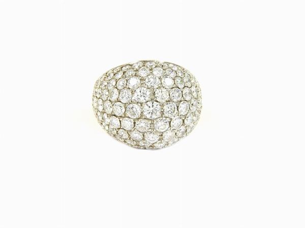 Yellow and white gold domed ring studded with diamonds