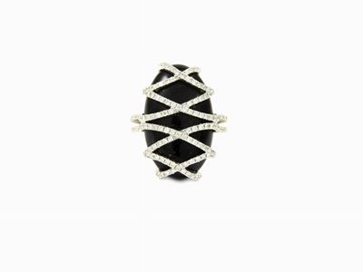 Anello in Oro Bianco, Diamanti e Onice