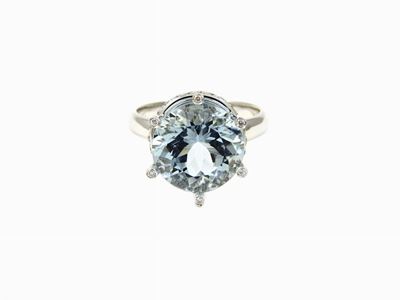 Anello in Oro Bianco, Diamanti e Acquamarina