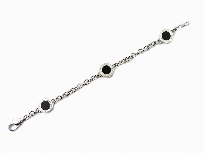 Bracciale a Maglie in Oro Bianco con Dischi di Onice