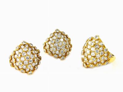 Parure Anello e Orecchini in Oro Giallo e Diamanti