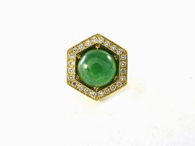 Anello in Oro Giallo, Diamanti e Smeraldo