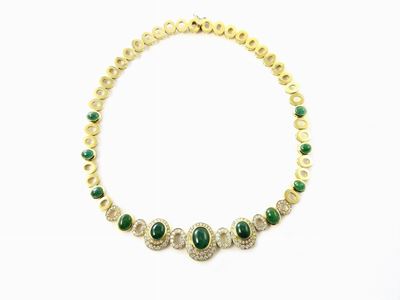Collier in Oro Giallo Diamanti e Smeraldi