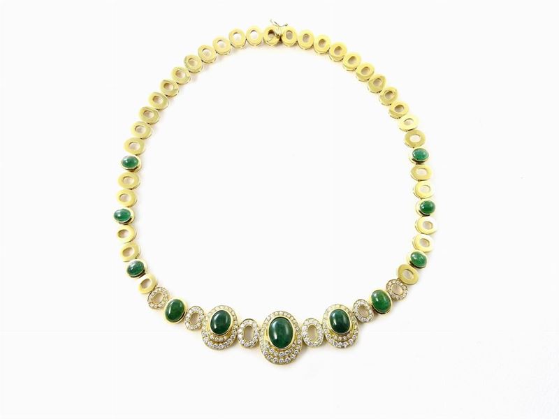 Collier in Oro Giallo Diamanti e Smeraldi
