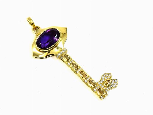 Yellow gold pendant with diamonds and amethyst and citrine quartzes  - Auction Jewels and Watches - II - II - Maison Bibelot - Casa d'Aste Firenze - Milano