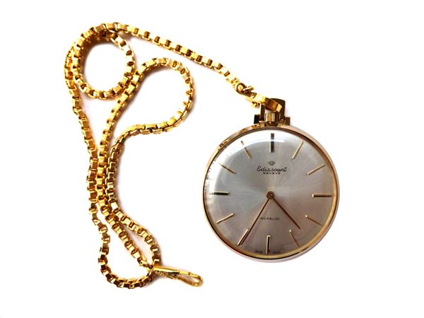 Yellow gold pocket watch with chain