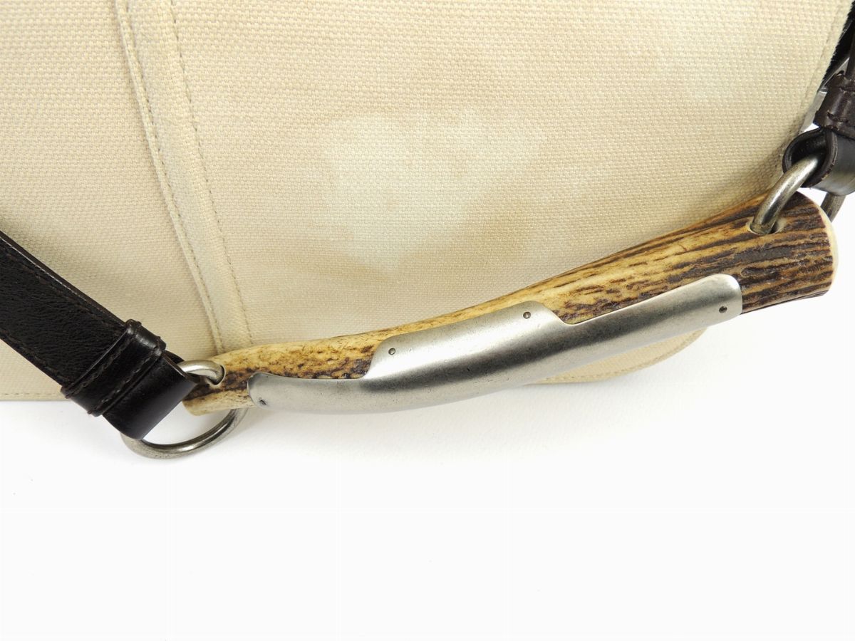 Borsa a Spalla Yves Saint Laurent in Tela Beige e Pelle Marrone