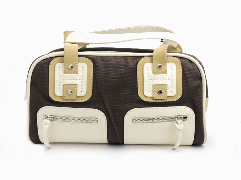 Borsa a Mano Hogan in Tela Marrone e Pelle