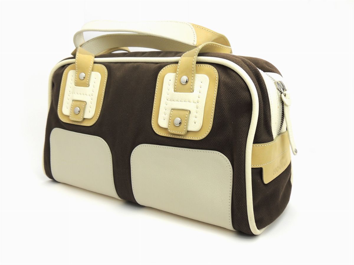 Borsa a Mano Hogan in Tela Marrone e Pelle